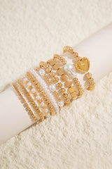 Gold Boho Style Heart & Pearl Beaded Bracelet Set