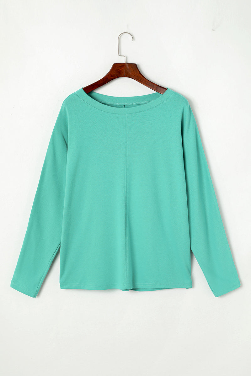 Green Plain Solid Color Casual Seam Long Sleeve Top