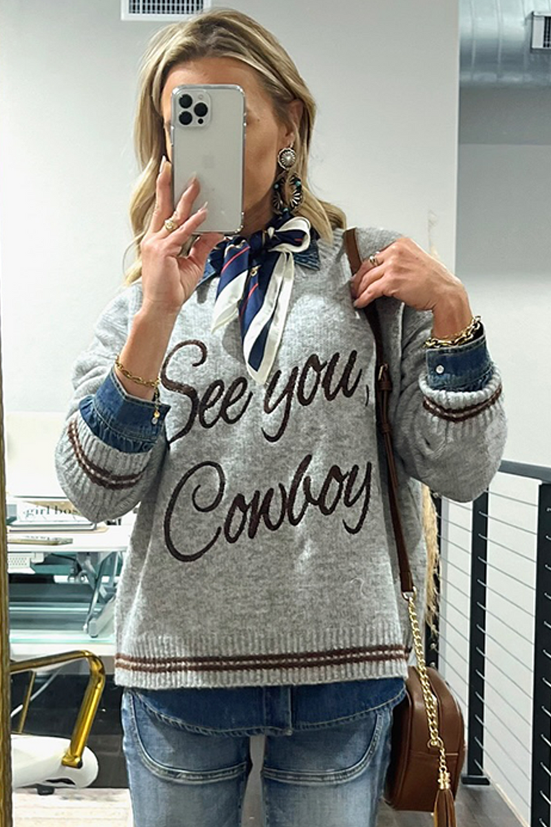Coffee Letter Embroidered Graphic Sweater