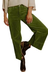 Vineyard Green Corduroy Solid Color High Waist Wide Leg Pants
