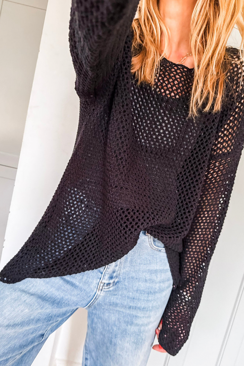 Coral Crochet Hollow-out Knit Sweater