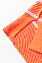 Orange Stripe Ribbed High Neck Drop Shoulder Boxy Fit Sweater