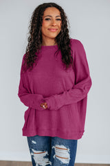 Mist Green Ribbed Plain Long Sleeve Loose Top