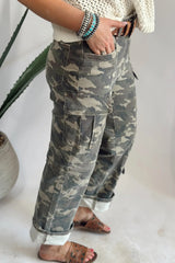 Green Camouflage Print Multi Pocketed Womens Denim Pants