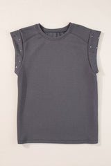 Black Casual Rivet Round Neck T Shirt