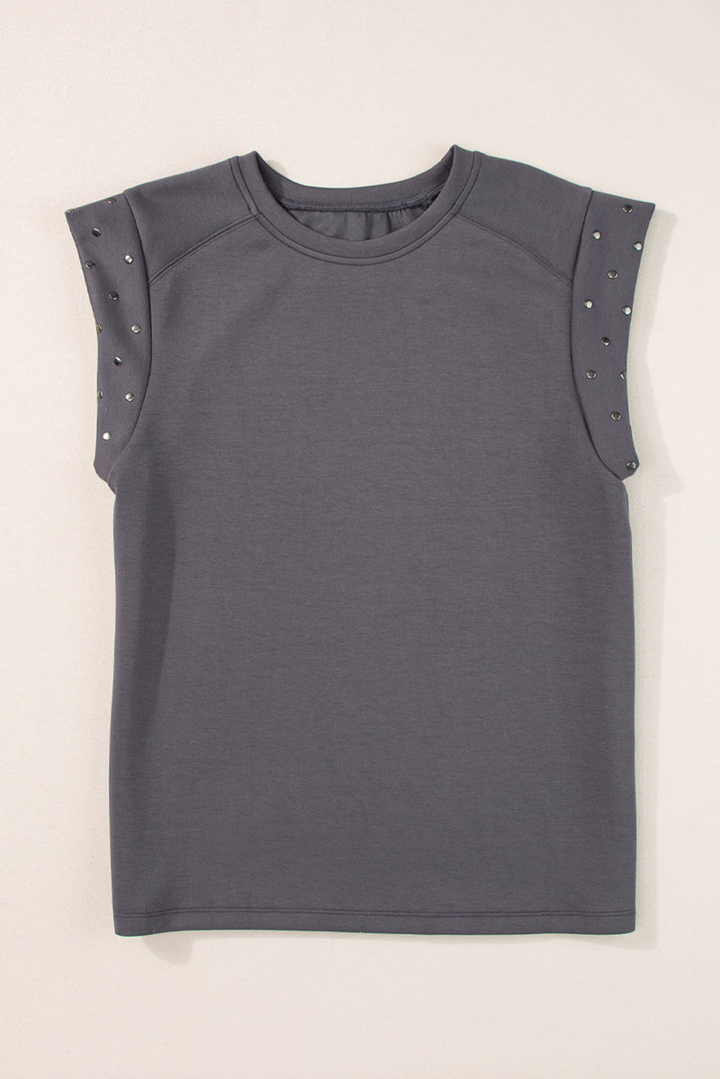 Black Casual Rivet Round Neck T Shirt