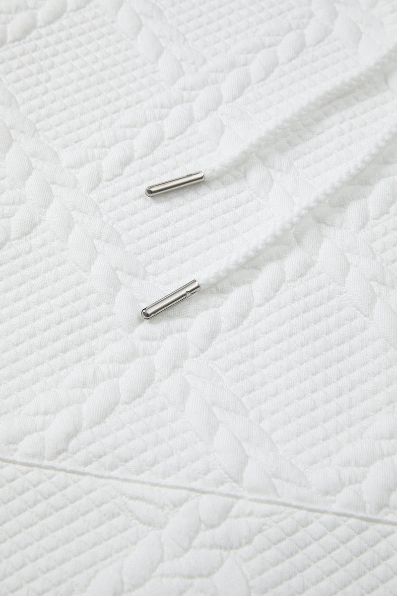 White Lattice Texture Kangaroo Pocket Hoodie