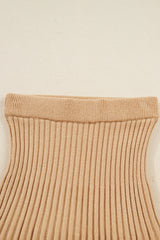 Black High Neck Puff Sleeve Sweater Pleated Mini Skirt 2pcs Knitted Outfit