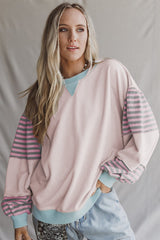 Jet Stream Colorblock Patchwork Striped Sleeve Sweatshirt