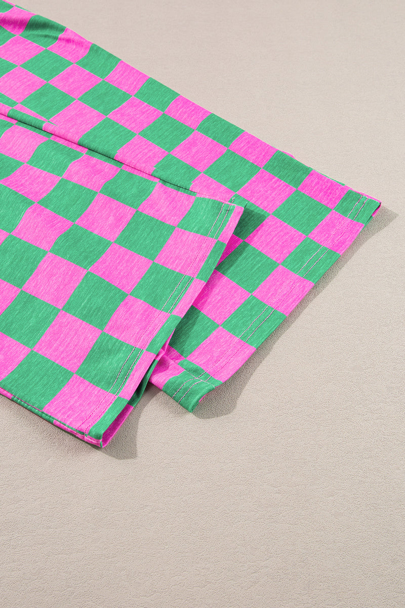 Bonbon Checkered Print High Waist Wide Leg Pants