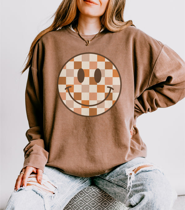 Fall checked smiley sweatshirt