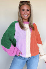 Desert Gold Colorblock Knit Drop Shoulder Loose Fit Sweater