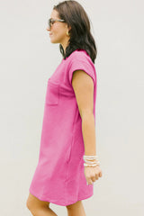 Black Plain Textured Pocketed Cap Sleeve Mini Dress
