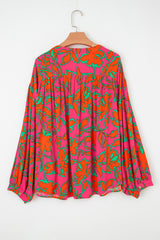 Gray Morn Floral Print Batwing Sleeve Buttoned Loose Fit Shirt