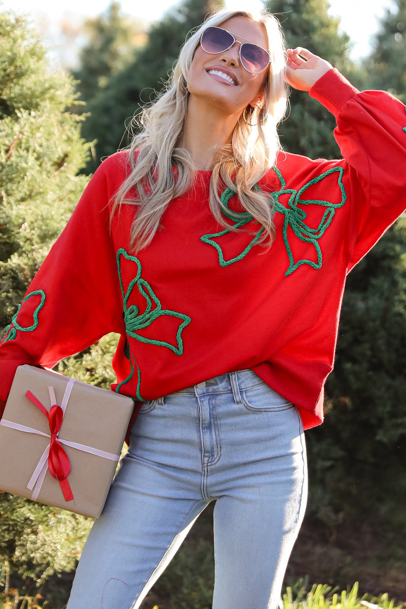 Beige Corded Christmas Pattern Oversize Sweatshirt