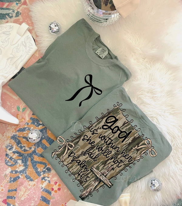 God is within her camo comfort colors tee
