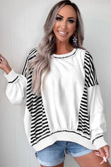 White Striped Colorblock Patchwork Oversized Sweatshirt