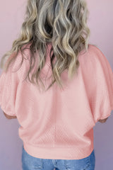 Light Pink Sequin Halloween Ghost Patched Textured Knit Contrast Collar Top