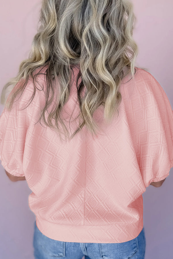 Light Pink Sequin Halloween Ghost Patched Textured Knit Contrast Collar Top
