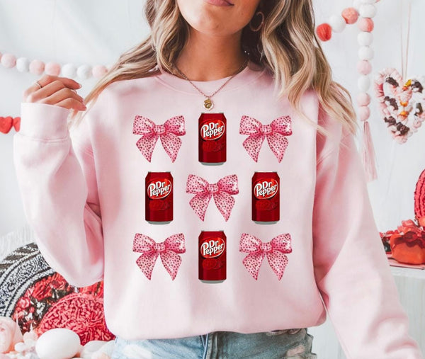 Pink Dr. pepper bow sweatshirt