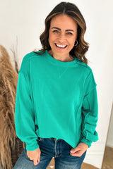 Beige Plain Exposed Seam Round Neck Pullover Sweatshirt
