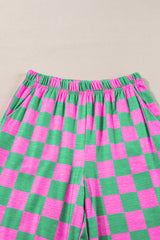 Bonbon Checkered Print High Waist Wide Leg Pants