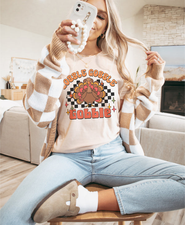 Gobble Gobble Gobbler checker turkey tee