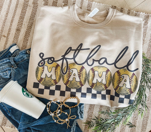 Softball Mama - checker design sweatshirt or tee