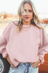 Light Pink Plain Drop Sleeve Crinkle Rib Oversized Sweatshirt