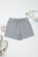 Gray Checkerboard Print Drawstring Elastic Waist Pocketed Shorts