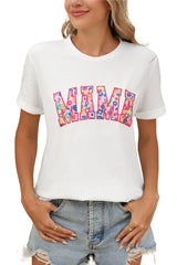 White MAMA Leopard Embroidered Crew Neck Graphic Tee