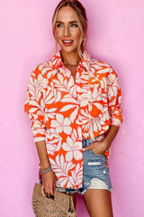 Orange Botanical Print Chest Pocket Button Up Shirt