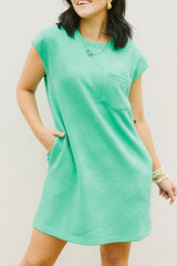 Black Plain Textured Pocketed Cap Sleeve Mini Dress