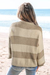 Khaki Striped Colorblock Bow Tie Front Knit Cardigan