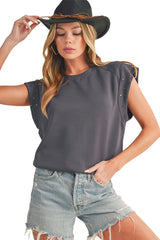 Black Casual Rivet Round Neck T Shirt