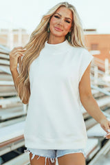 Mint Green Solid Color High Neck Cap Sleeve Loose Top