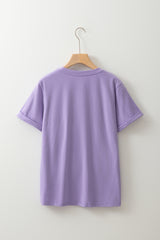 Orchid Petal Casual Plain Crew Neck Tee