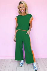 Racing Red Color Block Detail Casual Two-piece Set