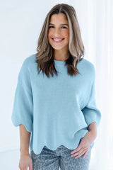 Myosotis Scalloped Hem 3/4 Sleeve Sweater Top