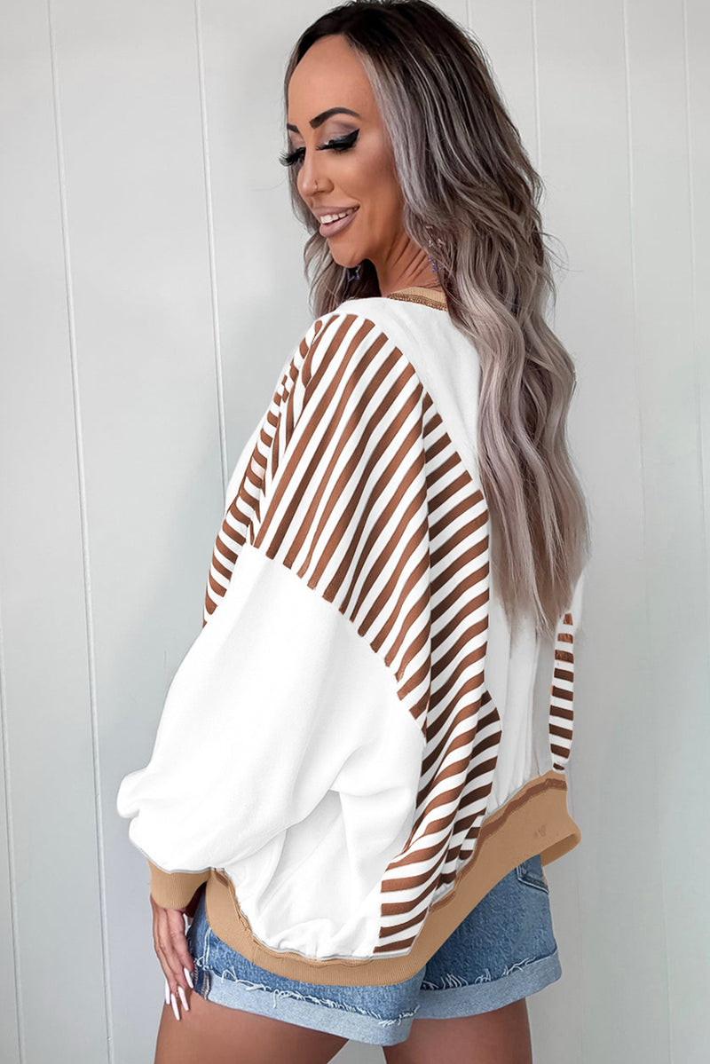 Green Striped Colorblock Patchwork Oversized Sweatshirt