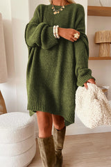 Green Oversize Drop Shoulder Slouchy Sweater Dress