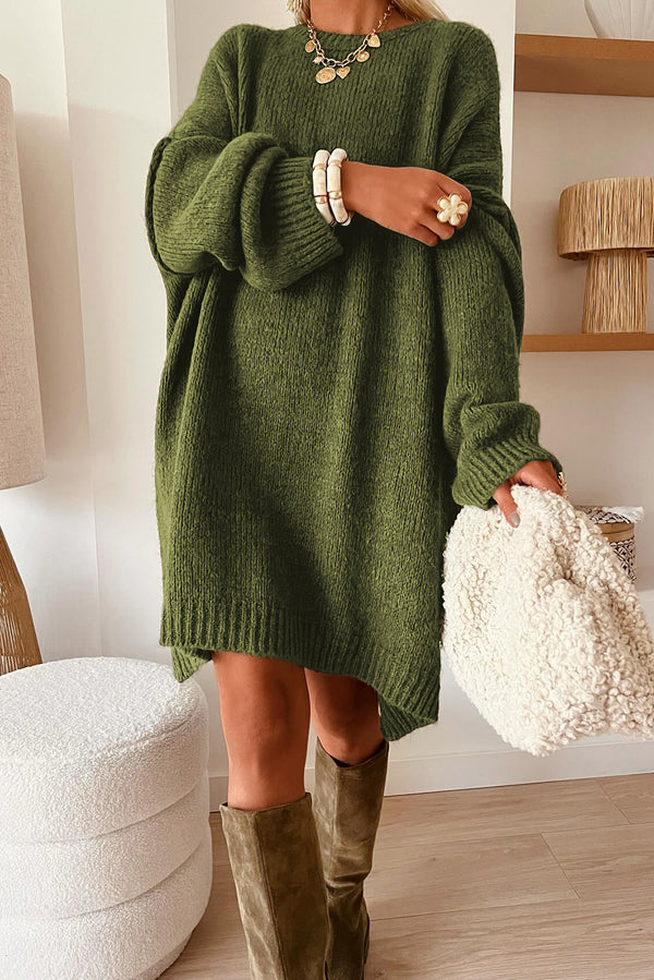 Green Oversize Drop Shoulder Slouchy Sweater Dress