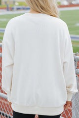Beige Sequins Bow Valentine Drop Shoulder Loose Sweatshirt