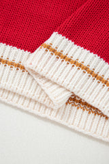 Fiery Red MERRY Pattern Colorblock Edge Drop Shoulder Cozy Sweater