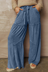 Ashleigh Blue Careys Mineral Wash Tiered Wide Leg Patchwork Drawstring Pants