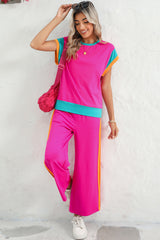 Racing Red Color Block Detail Casual Two-piece Set