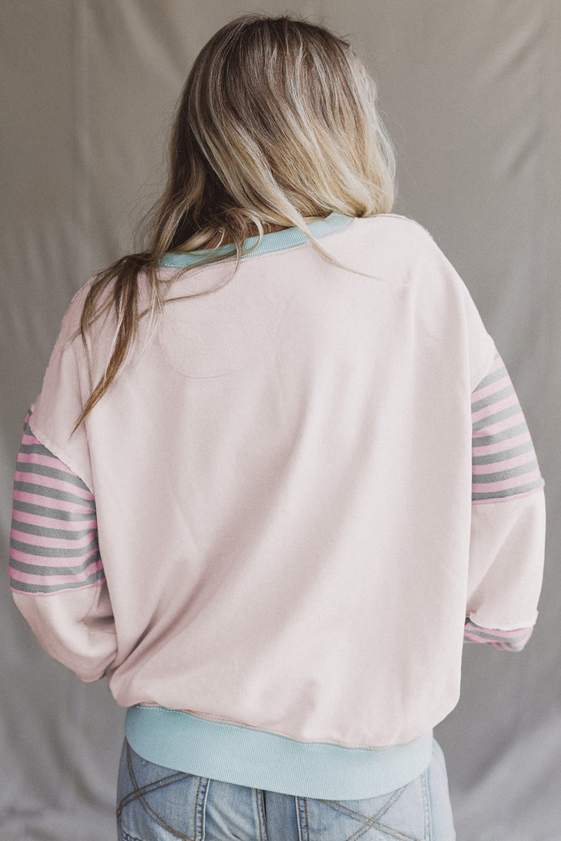 Jet Stream Colorblock Patchwork Striped Sleeve Sweatshirt