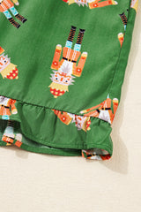 Green Christmas Candy Contrast Trim Bow Knot Silky 2pcs Pajama Set