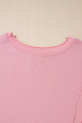 Pink Waffle Bishop Sleeve Split Oversized Sweatshirt
