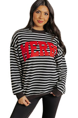 Black Stripe MERRY Letter Print Christmas Sweatshirt